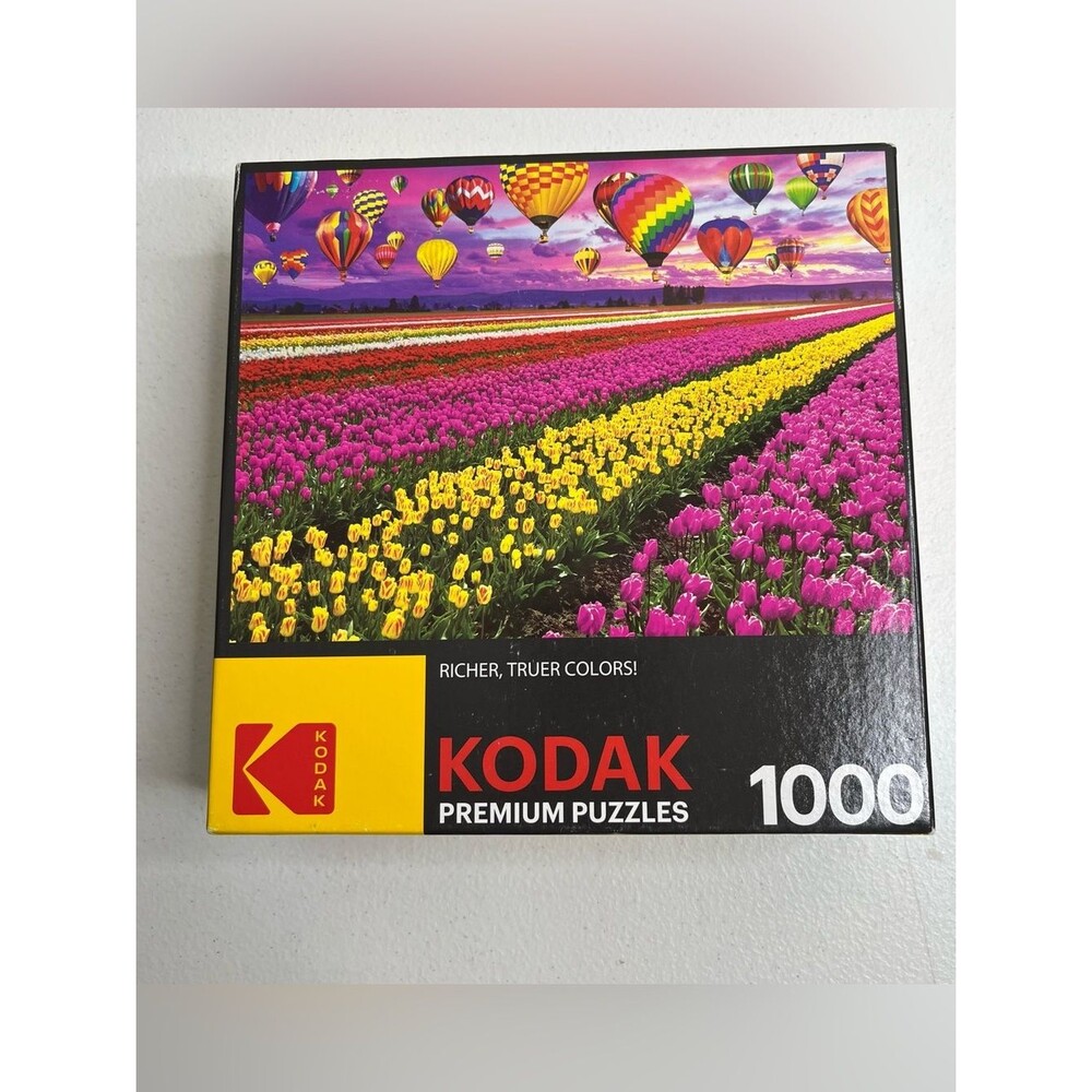 Kodak Sunset Balloons Over Tulip Field 1000 Piece Premium Puzzle Complete